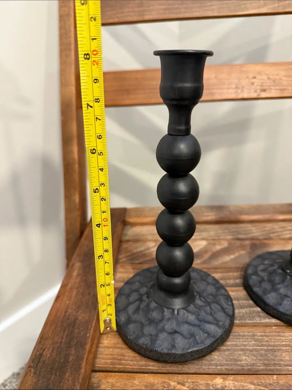 Pair Black Metal  Candlestick Holders Beaded Farmhouse Rustic Candle Holders